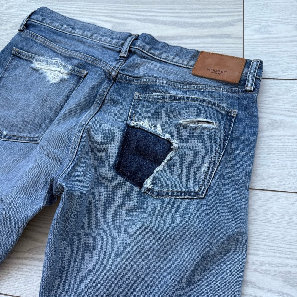 Moussy Vintage Straight Leg Distressed Jeans Designer luxury Japanese Denim